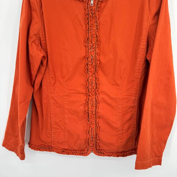 Chico's 2 Women's Orange Ruffle Zip-Up Jacket Size Large Cotton stretch - Picture 3 of 9